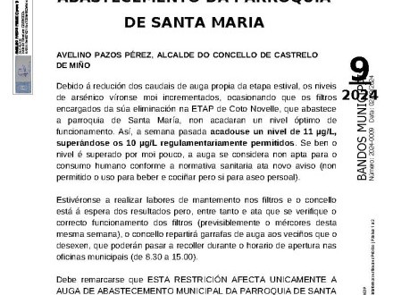 Bando restriccin puntual abastecimento ZA Coto Novelle (Santa Mara).